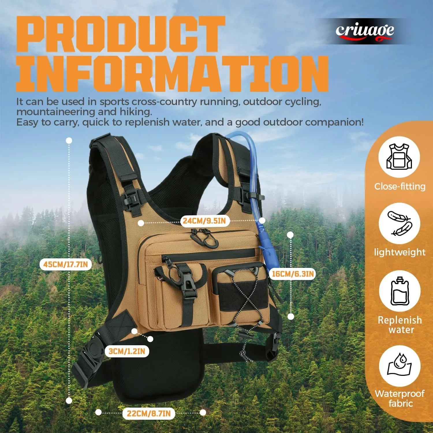 USA Original Patent Running Hydration Vest Backpack, Lightweight Chest Pack with 2.0L Water Bladder Bag Daypack for Hiking Running Cycling Race Marathon for Women Men