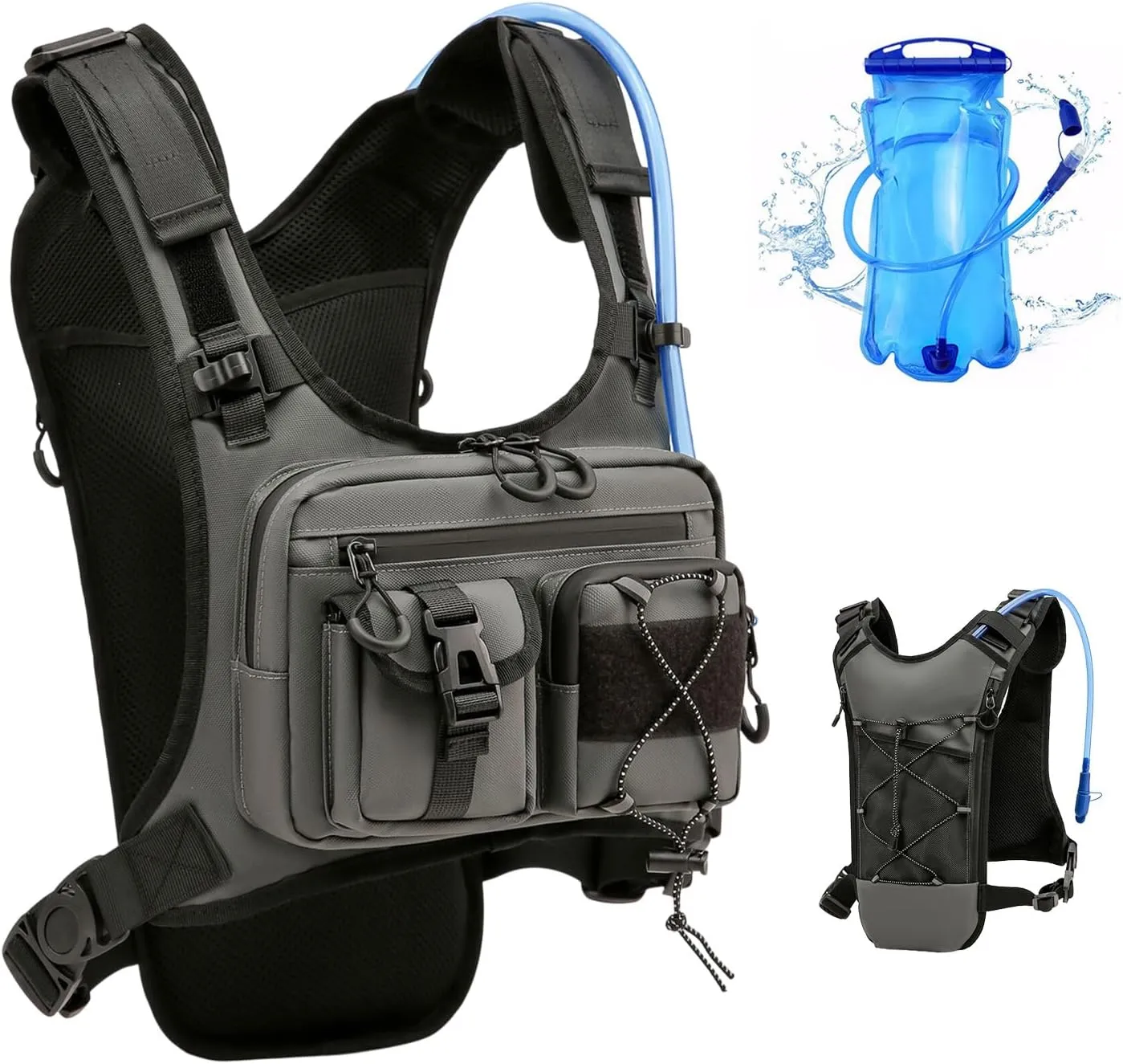 USA Original Patent Running Hydration Vest Backpack, Lightweight Chest Pack with 2.0L Water Bladder Bag Daypack for Hiking Running Cycling Race Marathon for Women Men