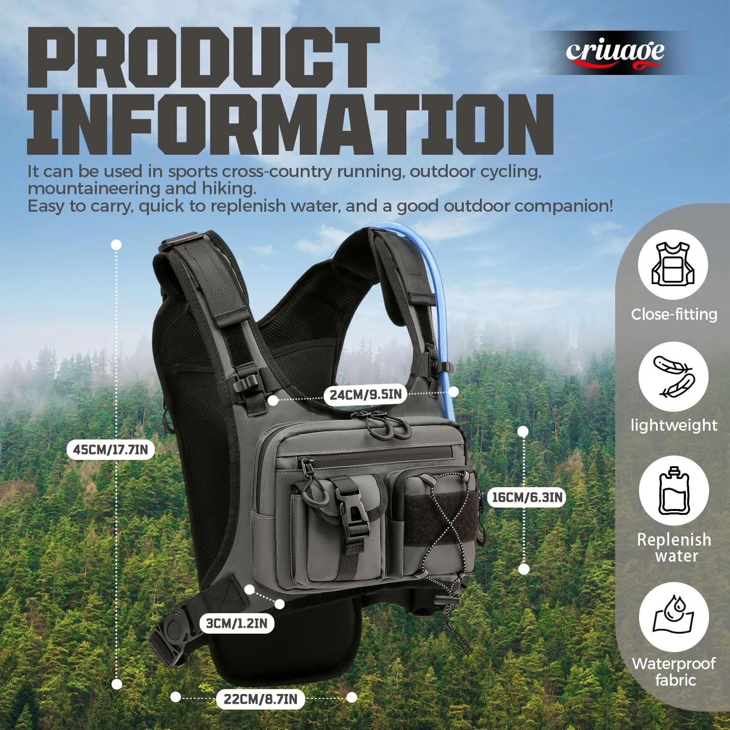 USA Original Patent Running Hydration Vest Backpack, Lightweight Chest Pack with 2.0L Water Bladder Bag Daypack for Hiking Running Cycling Race Marathon for Women Men