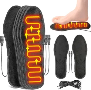 USB Heated Insoles, Rechargeable Electric Foot Warmer for Men and Women, Short Velvet Heating Insole Multiple Sizes for Winter Camping, Fishing, Skiing, Hiking, Size 35-44