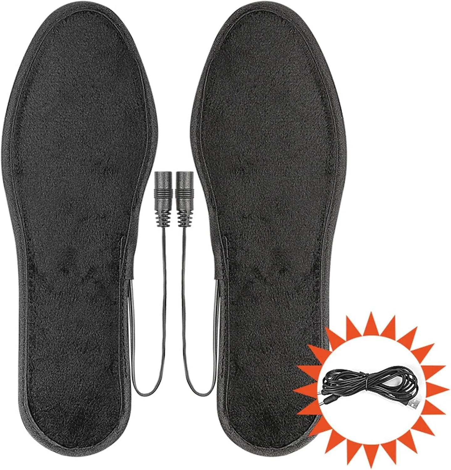 USB Heated Insoles, Rechargeable Electric Foot Warmer for Men and Women, Short Velvet Heating Insole Multiple Sizes for Winter Camping, Fishing, Skiing, Hiking, Size 35-44