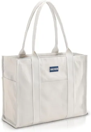 Utility Large Canvas Tote Bag with Compartments.Durable Laptop Bag with Zipper closure,Beach,everyday bag