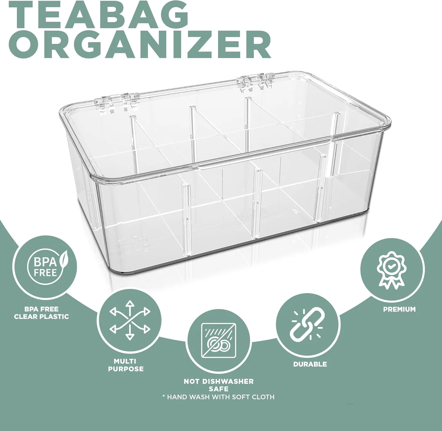 Utopia Home Stackable Clear Tea Bag Organizer With Lid - Storage Box For Countertops, Cabinets, Pantry