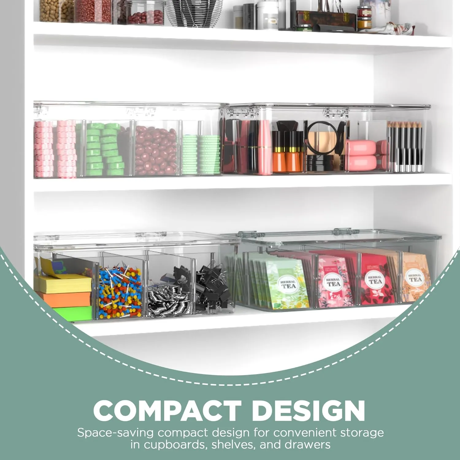 Utopia Home Stackable Clear Tea Bag Organizer With Lid - Storage Box For Countertops, Cabinets, Pantry