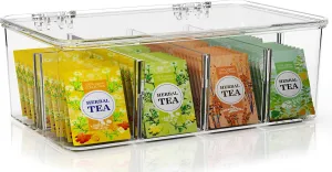 Utopia Home Stackable Clear Tea Bag Organizer With Lid - Storage Box For Countertops, Cabinets, Pantry