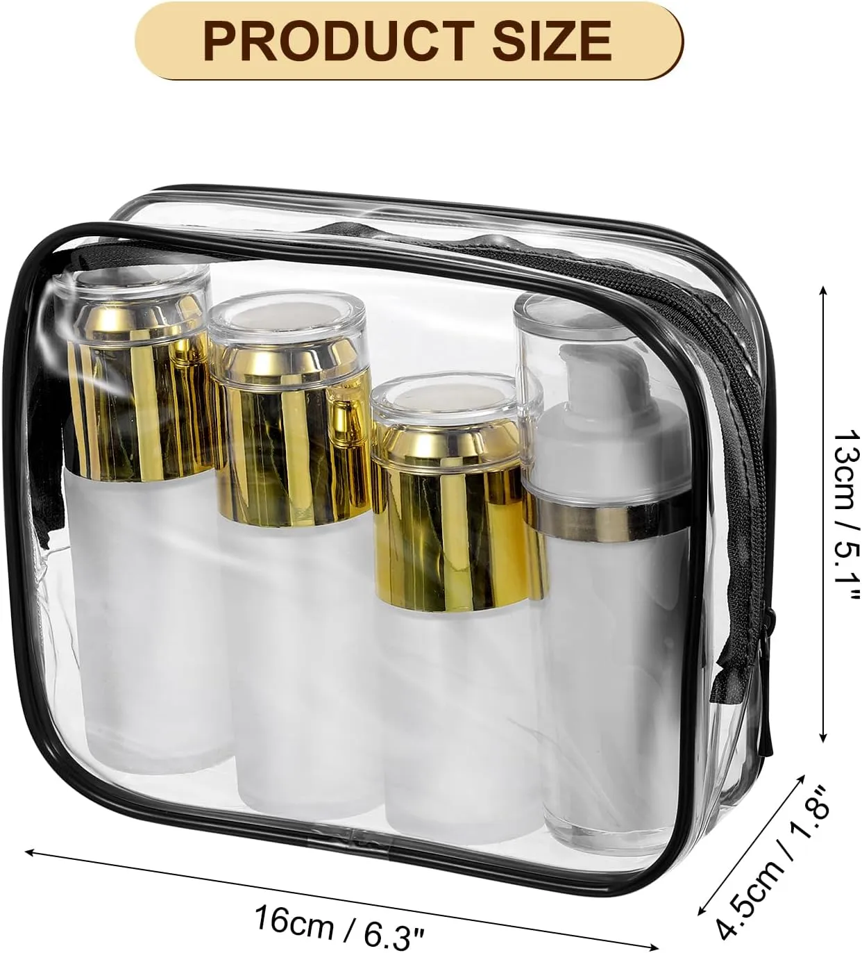 uxcell Clear Toiletry Bag, 12 Pcs PVC Transparent Makeup Bag for Women Man, Cosmetic Pouch Bags with Zipper for Travel Makeup Organizer Pouch, Black(L Size)