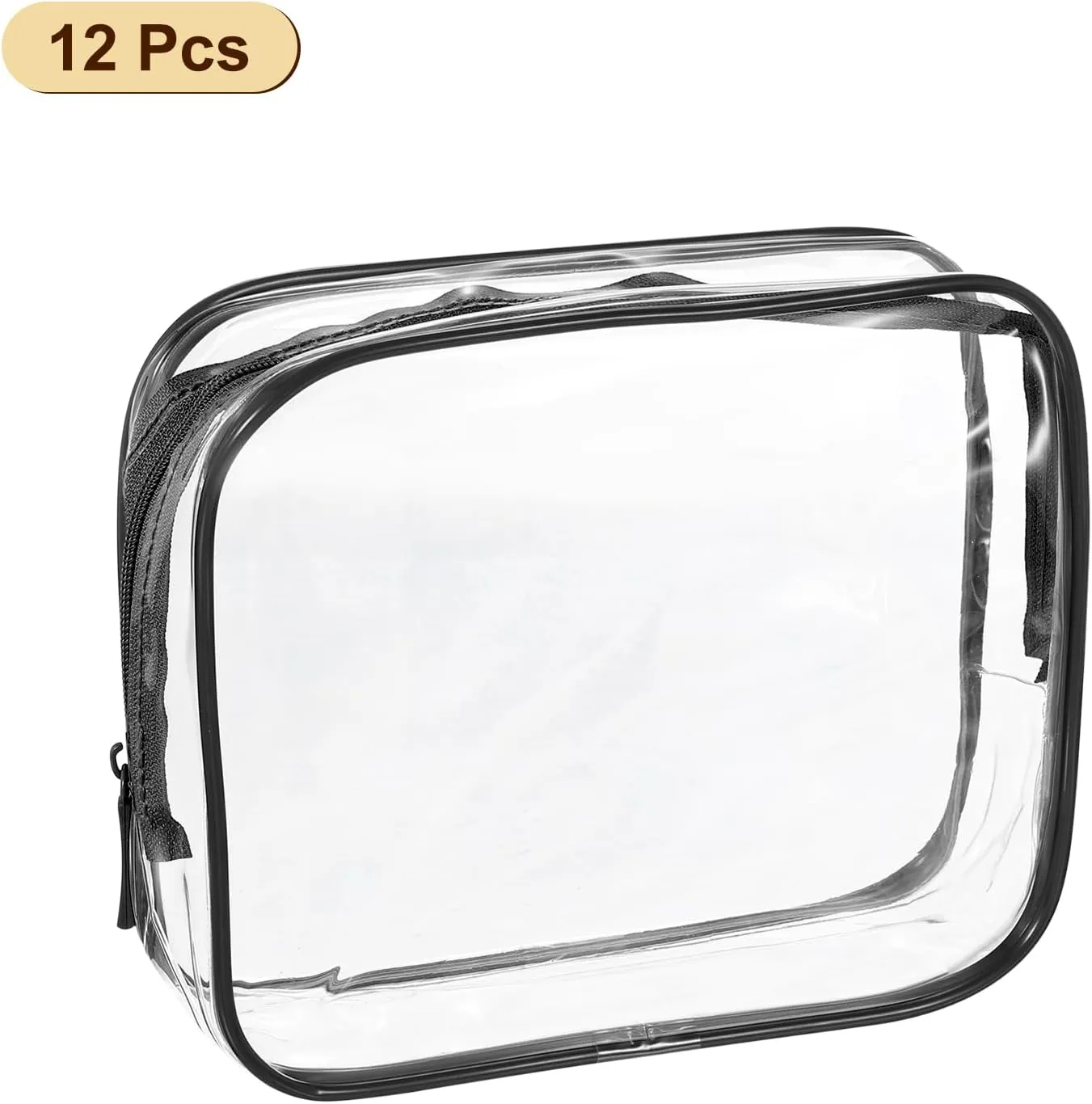uxcell Clear Toiletry Bag, 12 Pcs PVC Transparent Makeup Bag for Women Man, Cosmetic Pouch Bags with Zipper for Travel Makeup Organizer Pouch, Black(L Size)