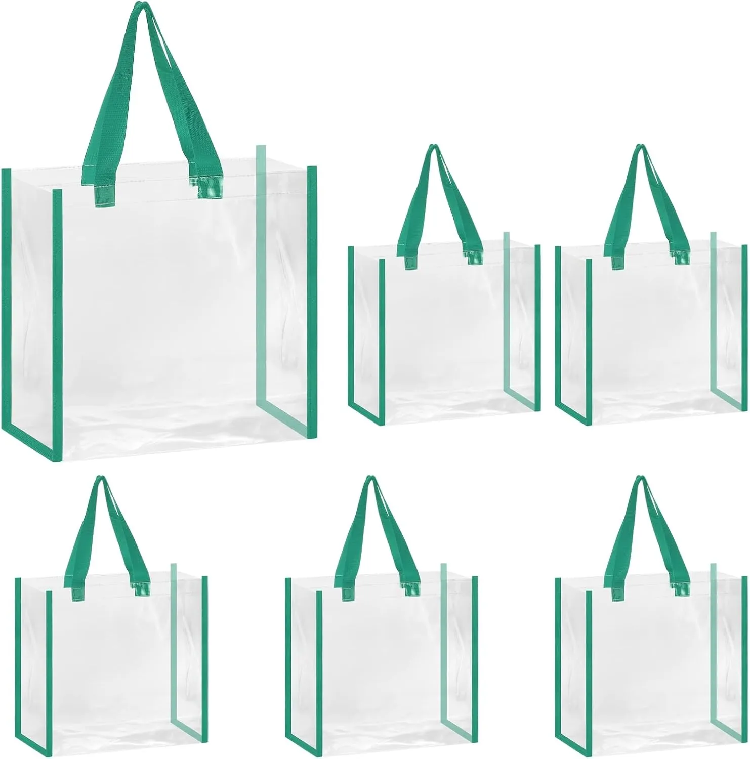 uxcell Clear Tote Bags Bulk, Reusable Clear Plastic Tote Bags with Handles PVC Stadium Approved Clear Bag Beach Bag