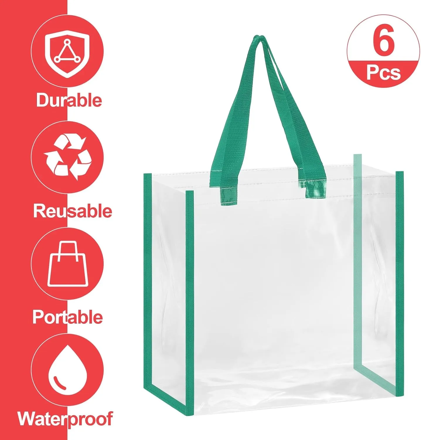 uxcell Clear Tote Bags Bulk, Reusable Clear Plastic Tote Bags with Handles PVC Stadium Approved Clear Bag Beach Bag