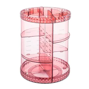V-HANVER 360 Rotating Makeup Organizer Perfume Organizer Pink Cosmetic Storage Display Case Large Capacity Acrylic Beauty Holder Adjustable Partition Height for Bedroom Dresser or Bathroom Vanity