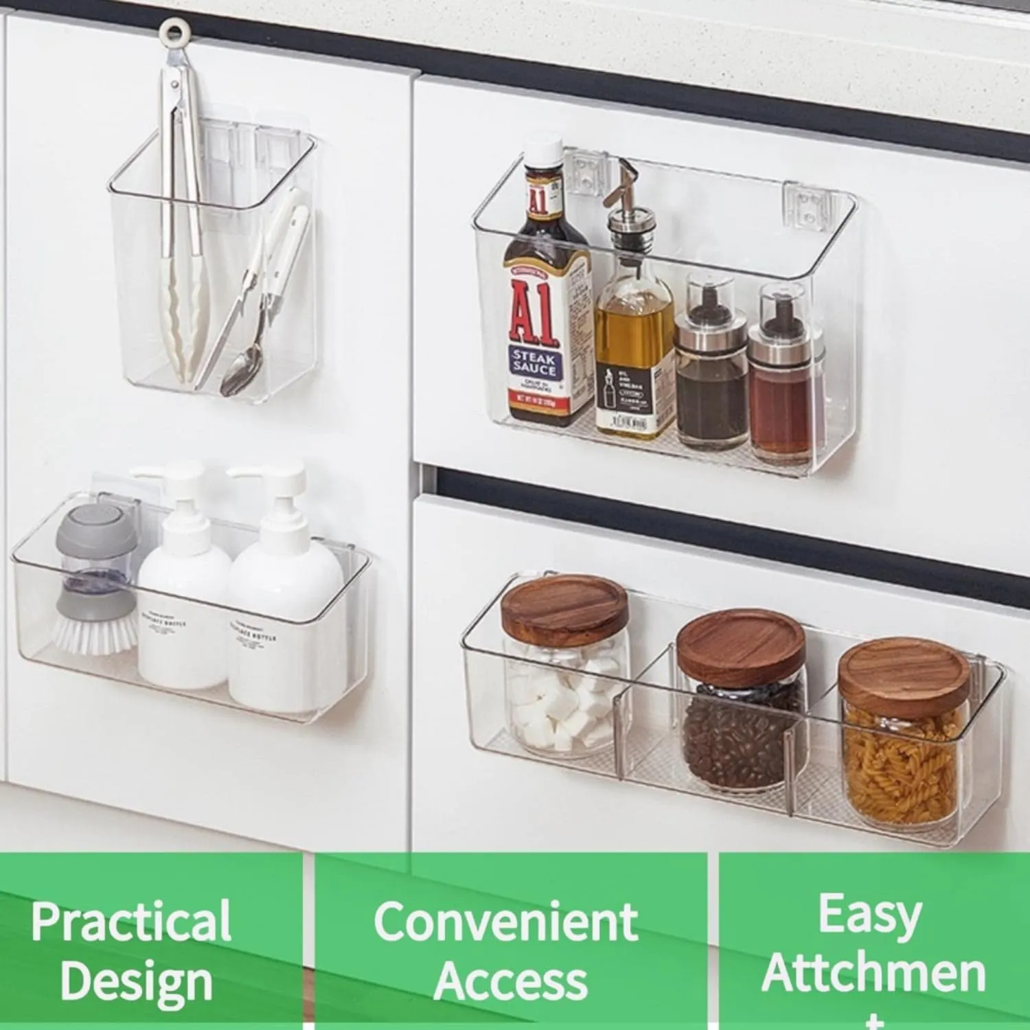 vacane Plastic Over Cabinet Door Organizer, Adhesive Mount Storage Organizer Container Makeup Organizer Hanging Basket Bins For Craft Room, Pantry, Office, Space Saving Holder for Kitchen Bags-XL