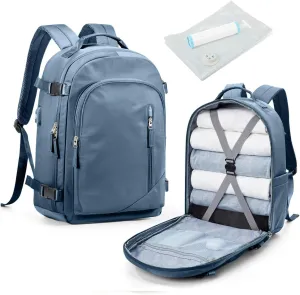Vacuum Backpack for Travel, Waterproof Separate Seal Compression Bag with Travel Pump, Carry on Backpack Flight Approved Personal Item Bag Casual Daypacks Cabin Bagage with USB Charger, Blue
