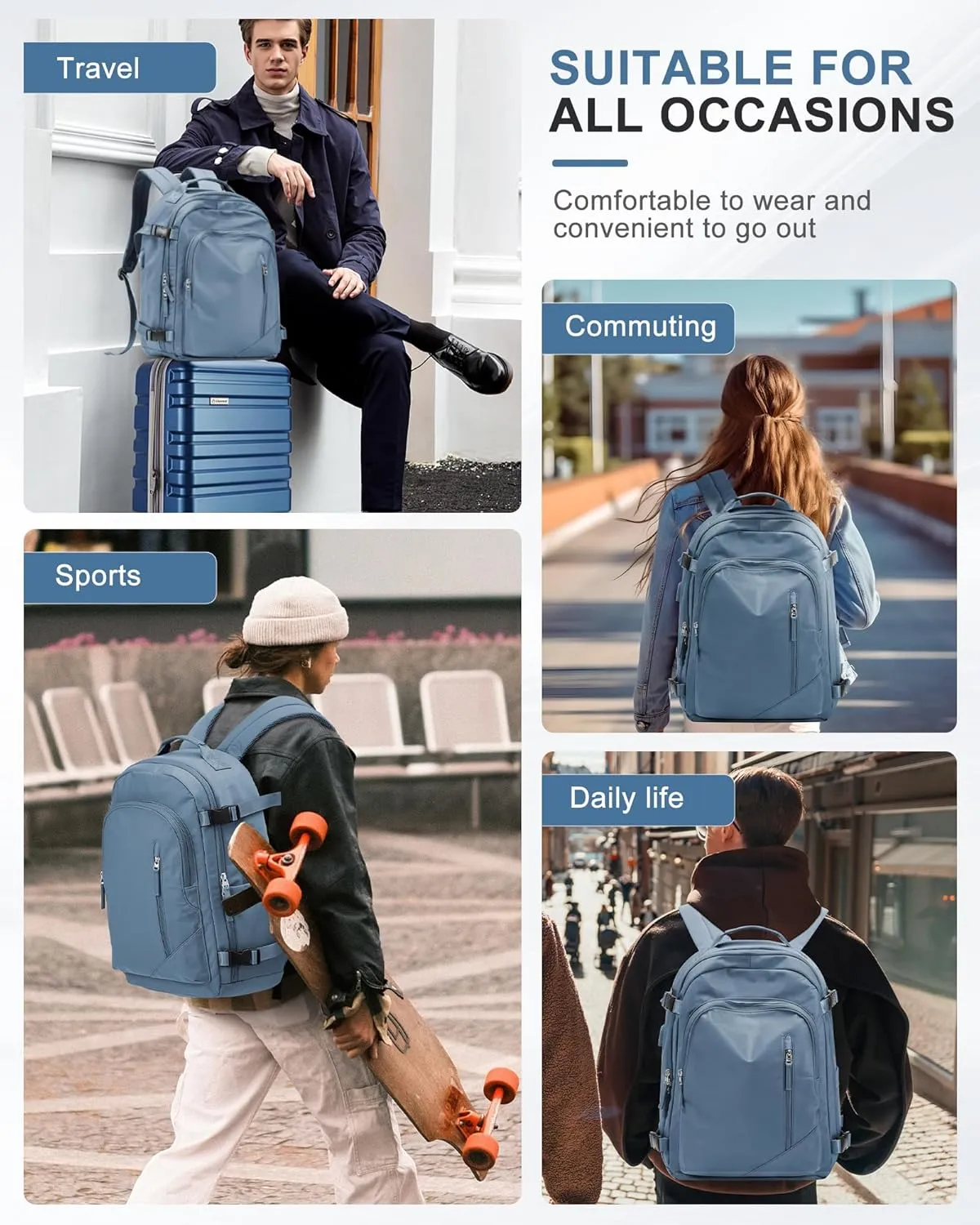 Vacuum Backpack for Travel, Waterproof Separate Seal Compression Bag with Travel Pump, Carry on Backpack Flight Approved Personal Item Bag Casual Daypacks Cabin Bagage with USB Charger, Blue