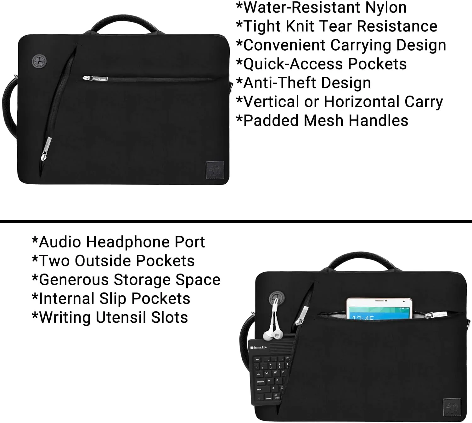 Vangoddy Slate 3-in-1 Universal 17.3 17-inch Covertible Laptop Messenger Shoulder Bag (Black)