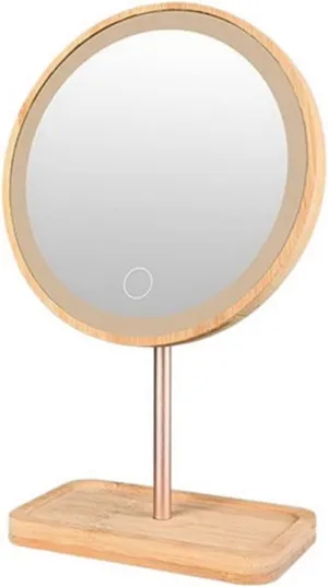 Vanity Mirror Charging Wooden Makeup Mirror Desktop Cosmetic Mirror Contact Adjustable Bright Light Beauty Mirror