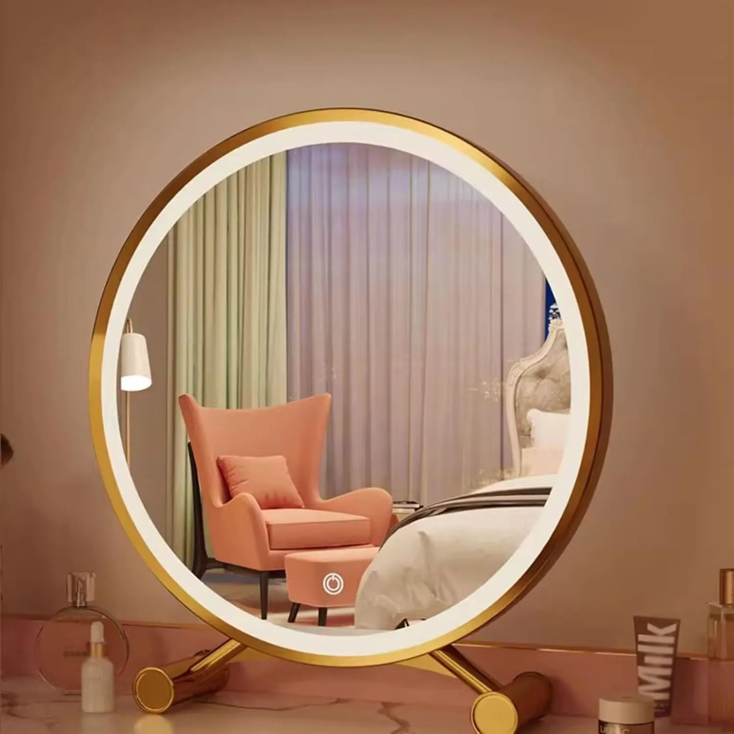 Vanity Mirror Desktop Smart Led Makeup Mirror with Lights Girls Bedroom Dressing Table Mirror Student Dormitory Desktop Makeup Mirror Makeup Mirror