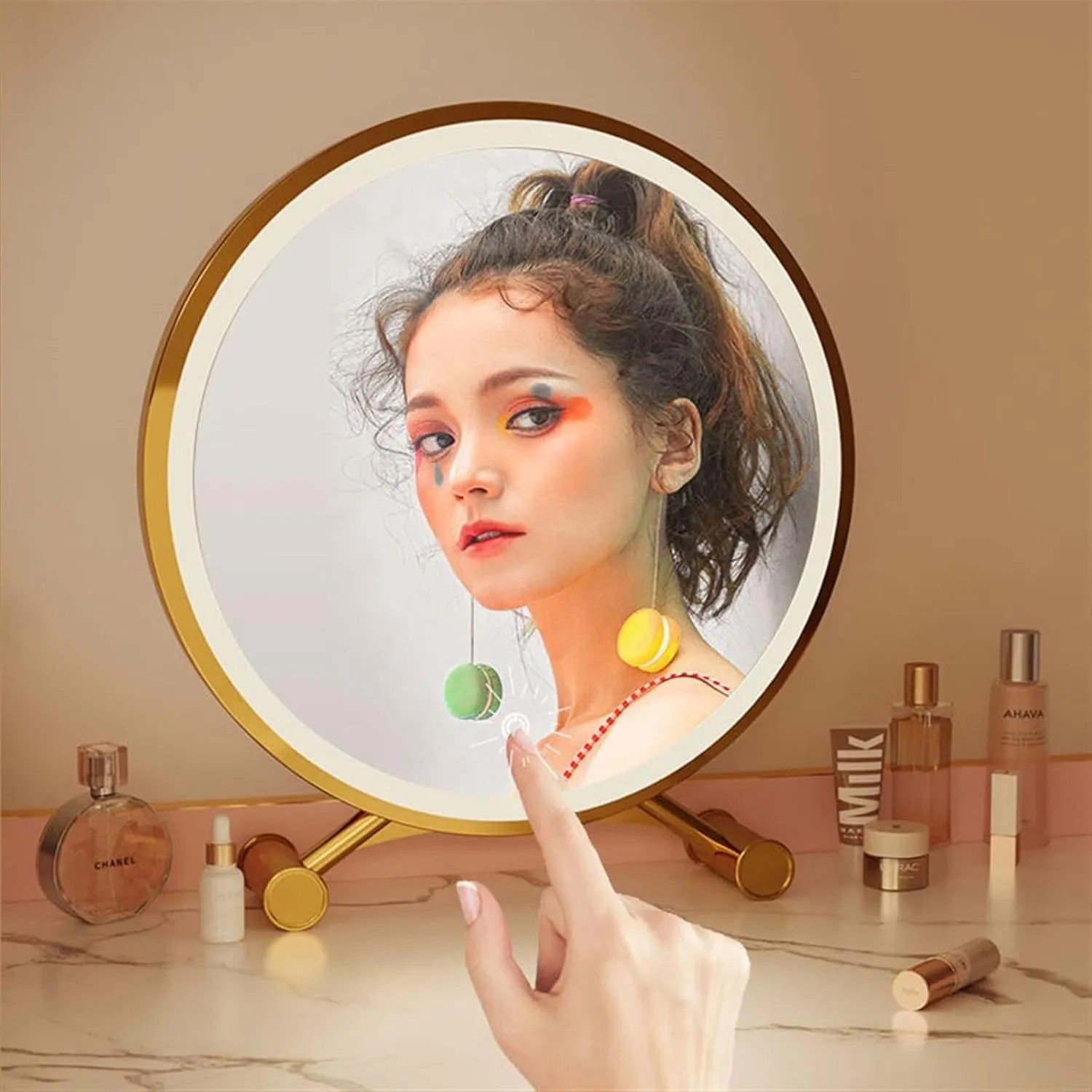 Vanity Mirror Desktop Smart Led Makeup Mirror with Lights Girls Bedroom Dressing Table Mirror Student Dormitory Desktop Makeup Mirror Makeup Mirror