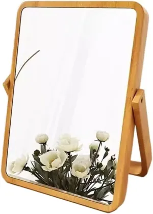 Vanity Mirror Home Mirror Bedroom Wooden Makeup Mirror Office Desktop Small Dressing Mirror Portable Foldable Makeup Mirror