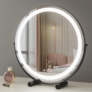Vanity Mirror Makeup Mirror With Lights, Lighted Desk Cosmetic Mirror, Light Up Mirror With Smart Touch 3 Colors Dimmable, Rechargeable Tabletop Mirror, 360° Rotation ( Color : Black , Size : 30cm )
