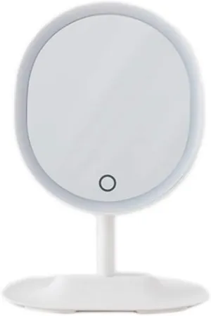 Vanity Mirror Smart LED Rechargeable Portable Makeup Mirror with Light Desktop Makeup Mirror Simple Large Beauty Makeup Mirror Gift Makeup Mirror (Color : White)