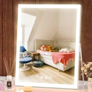 Vanity Mirror with Lights, 10"×12" Makeup Mirror with Lights, Portable Travel Mirror with 3 Color Lighting Modes, Lighted Makeup Mirror with Lights for Makeup Desk ＆ Dressing Room, White
