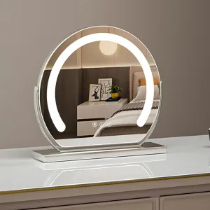 Vanity Mirror With Lights, 40cm 50cm 60cm LED Makeup Mirror, Lighted Makeup Mirror, Smart Touch Control 3 Colors Dimmable Round Mirror 360°Rotation, Dimmable For Tabletop, Bedroom(Silver,40cm)
