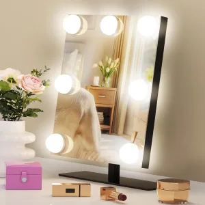 Vanity Mirror with Lights, Hollywood Lighted Makeup Mirror with Dimmable LED Bulbs, with 10× Magnification Mirror, Memory, Adjustable 3 Colors, 360°Rotation(Black)