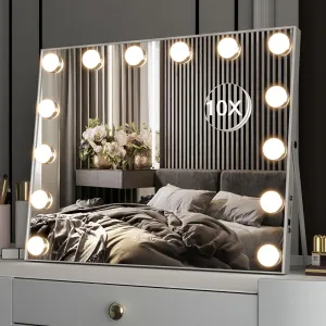 Vanity Mirror with Lights, Hollywood Makeup Mirror, Large Lighted Mirror with 15 LED, Light up Mirror with 3 Color Modes for Bedroom, Tabletop or Wall-Mounted