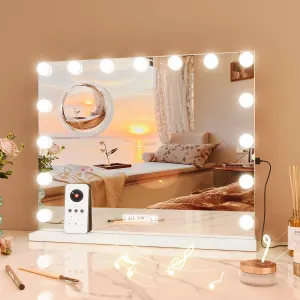 Vanity Mirror with Lights, Makeup Mirror with 15 Dimmable LED Bulbs, USB Charge Port and Blue Tooth, 3X Magnification and 3 Colors Modes, Touch Control, 23” x 18”.