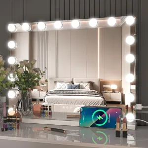 Vanity Mirror with Lights,28"x22"LED Mirror Makeup,Light up Mirror with 18 Dimmable LED Bulbs for Bedroom,3 Colors Modes, Touch Control, USB Charging Port, Type-C,(White)