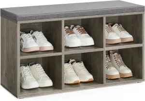VASAGLE Shoe Bench with Cushion, Shoe Storage Bench with 6 Compartments and 3 Adjustable Shelves, Entryway Bench with Padded Seat, for Bedroom, Closet, Living Room, Greige ULHS023K02