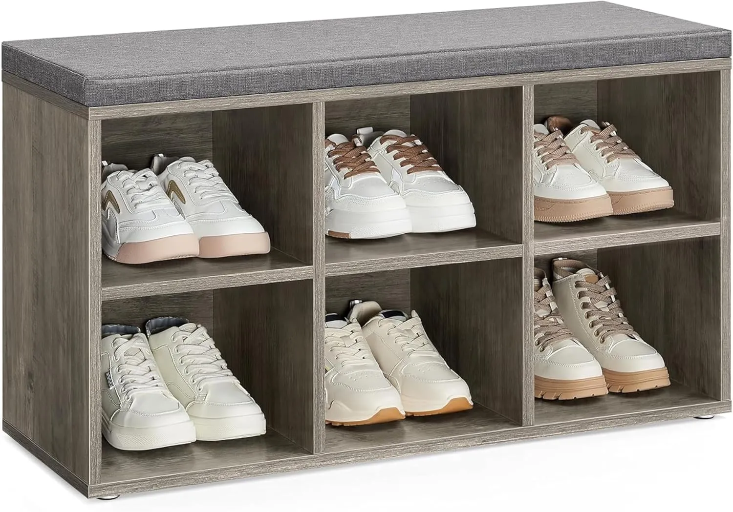 VASAGLE Shoe Bench with Cushion, Shoe Storage Bench with 6 Compartments and 3 Adjustable Shelves, Entryway Bench with Padded Seat, for Bedroom, Closet, Living Room, Greige ULHS023K02