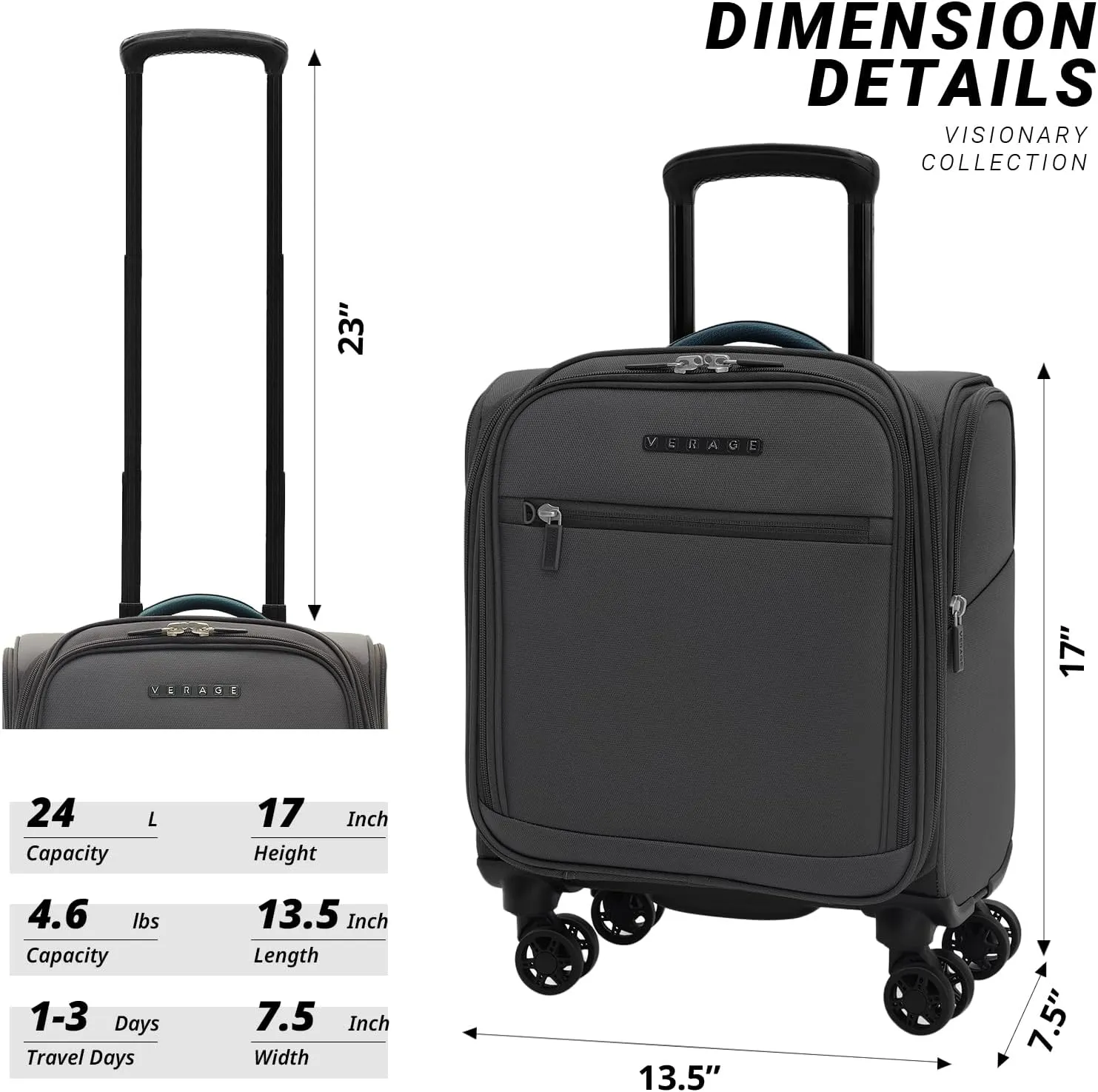 Verage Underseat Carry On Luggage with Wheels & USB Port,14 inch Wheeled Spinner Carry-on Luggages Bags for Airlines, Lightweight Overnight Suitcase for Men Women (14-Inch Compact Underseat Pro)