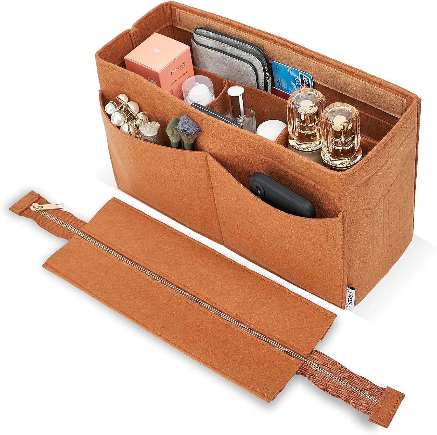 Vercord Felt Purse Organizer Insert Onthego 35 Handbag Tote Bag Organizer Bag in Bag with Removable Zipper