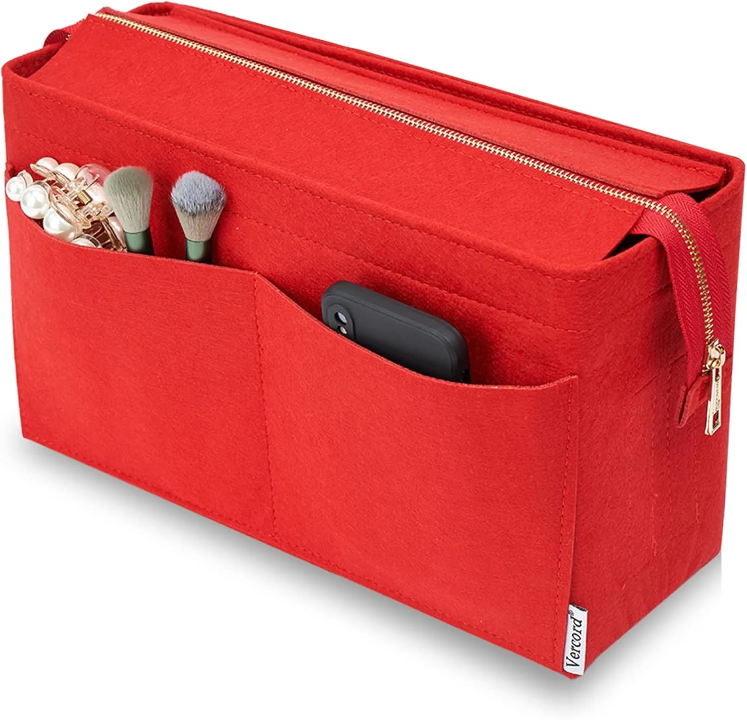Vercord Felt Purse Organizer Insert Onthego MM Handbag Tote Bag Organizer Bag in Bag with Removable Zipper