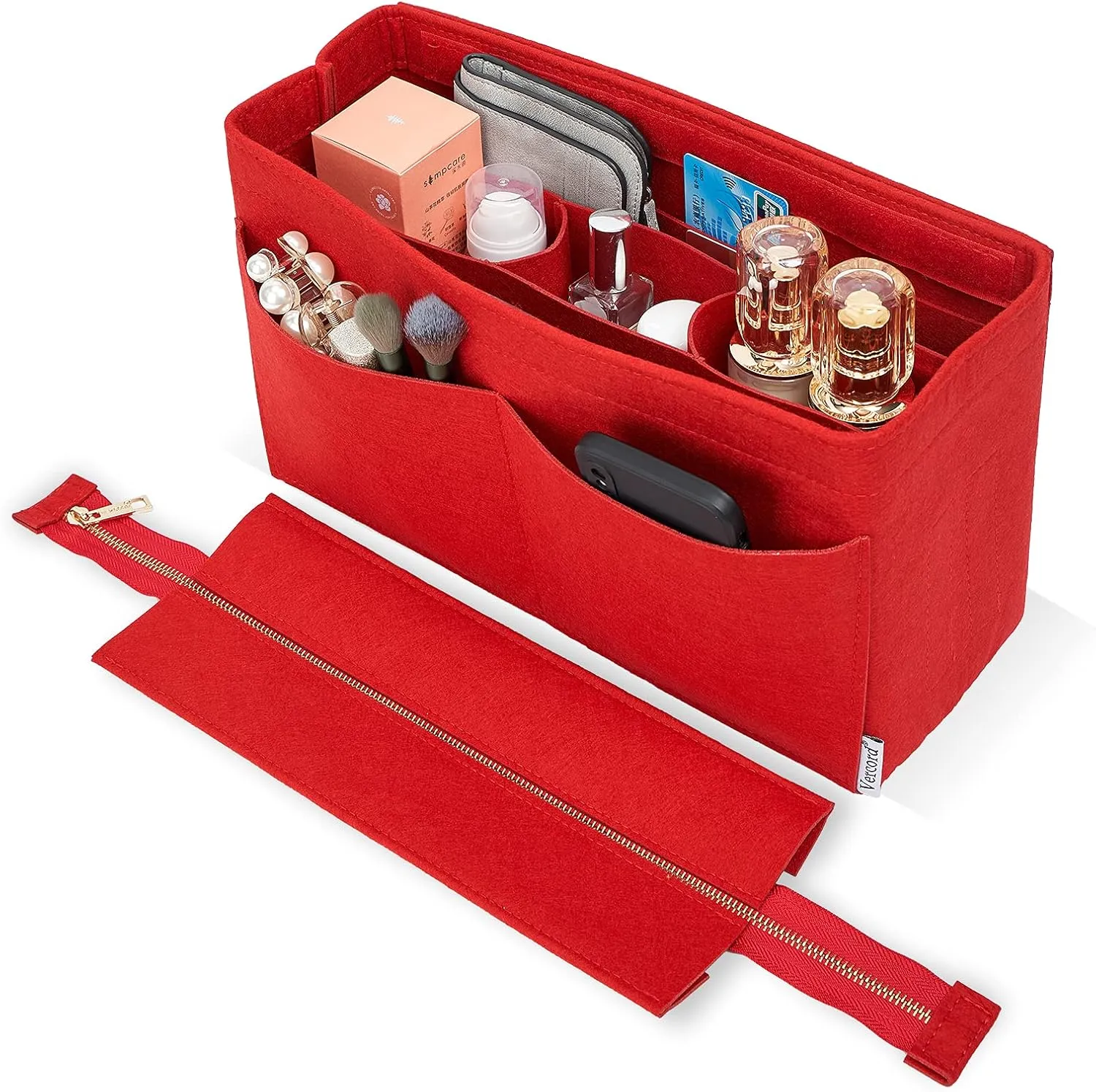 Vercord Felt Purse Organizer Insert Onthego MM Handbag Tote Bag Organizer Bag in Bag with Removable Zipper