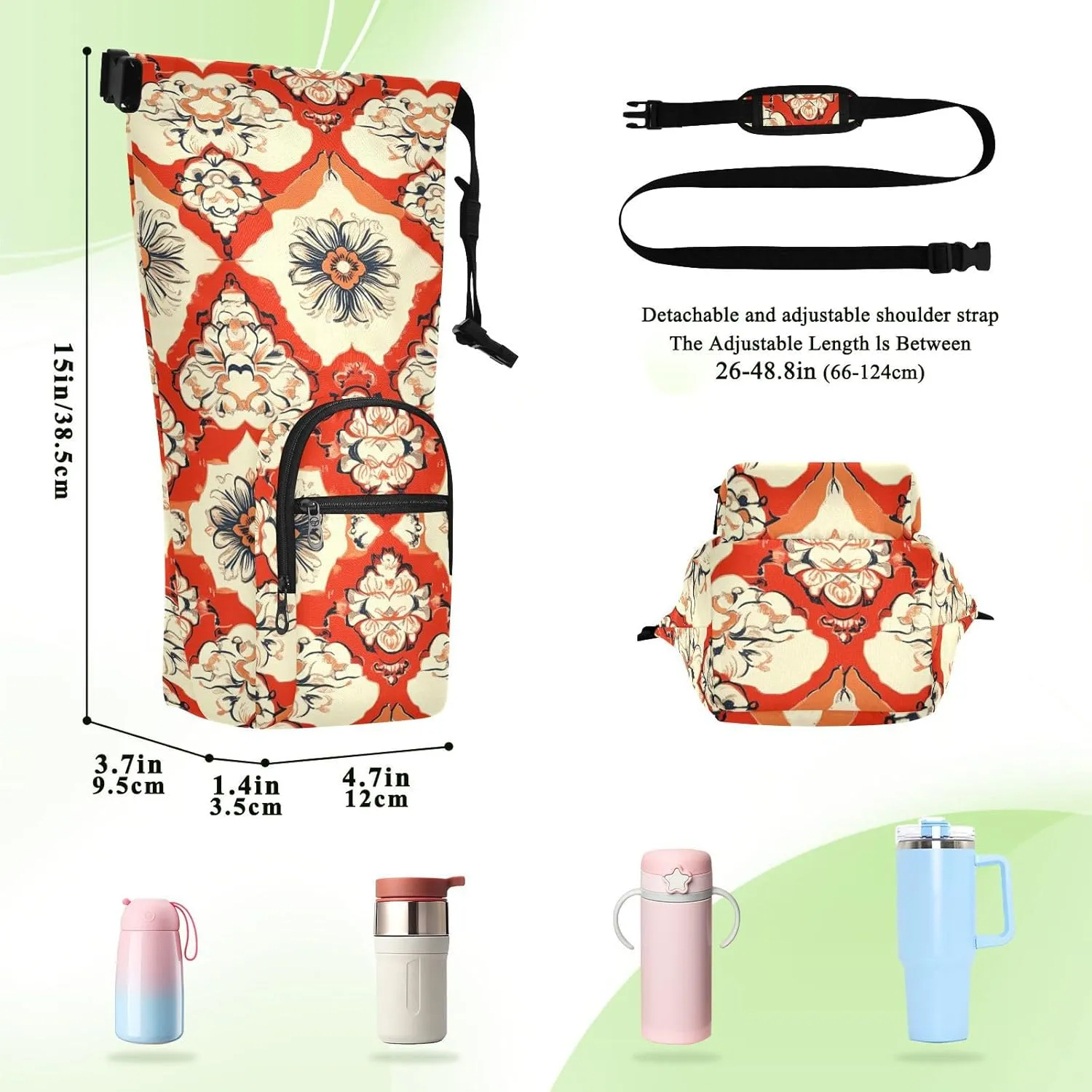 Versatile Insulated Water Bottle Bag, Fits 20oz-40oz Bottles, Lightweight & Adjustable for Commuting, Travel, Hiking & Outdoor Adventures, Eastern Totem (5)