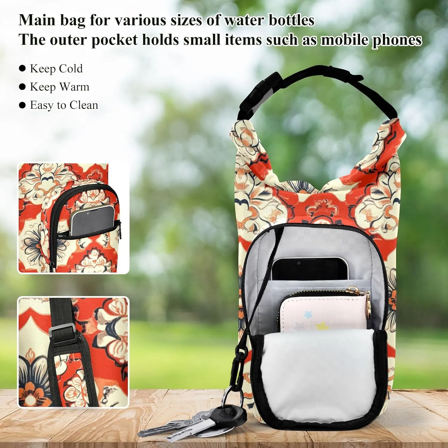Versatile Insulated Water Bottle Bag, Fits 20oz-40oz Bottles, Lightweight & Adjustable for Commuting, Travel, Hiking & Outdoor Adventures, Eastern Totem (5)