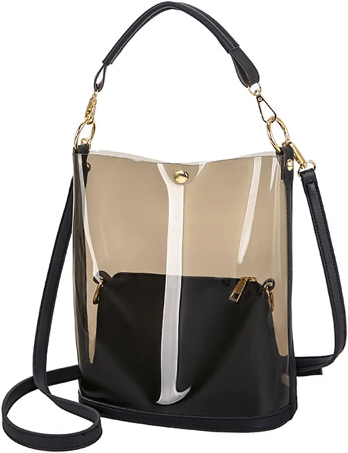 Vintage 2 in 1 Bag Clear Bag Bucket Bag Semi-Clear Jelly Bag Shoulder Bag for Wife Sisters