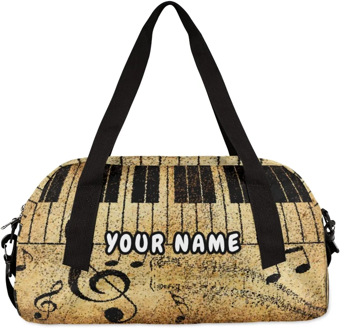 Vintage Music Notes Personalized Kids Duffel Bag for Girls Boys, Vintage Customized Name Dance Bag Overnight Small Duffel Bag Carry On Weekend Travel Bag for School Practice Gymnastics Ballet