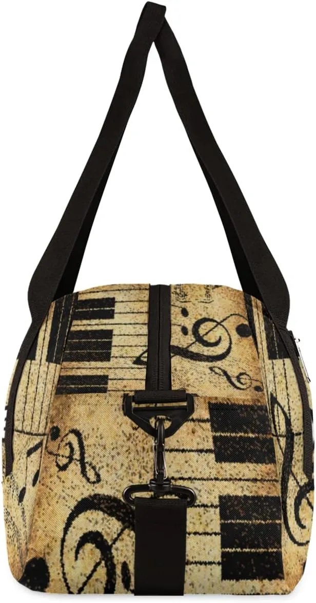 Vintage Music Notes Personalized Kids Duffel Bag for Girls Boys, Vintage Customized Name Dance Bag Overnight Small Duffel Bag Carry On Weekend Travel Bag for School Practice Gymnastics Ballet