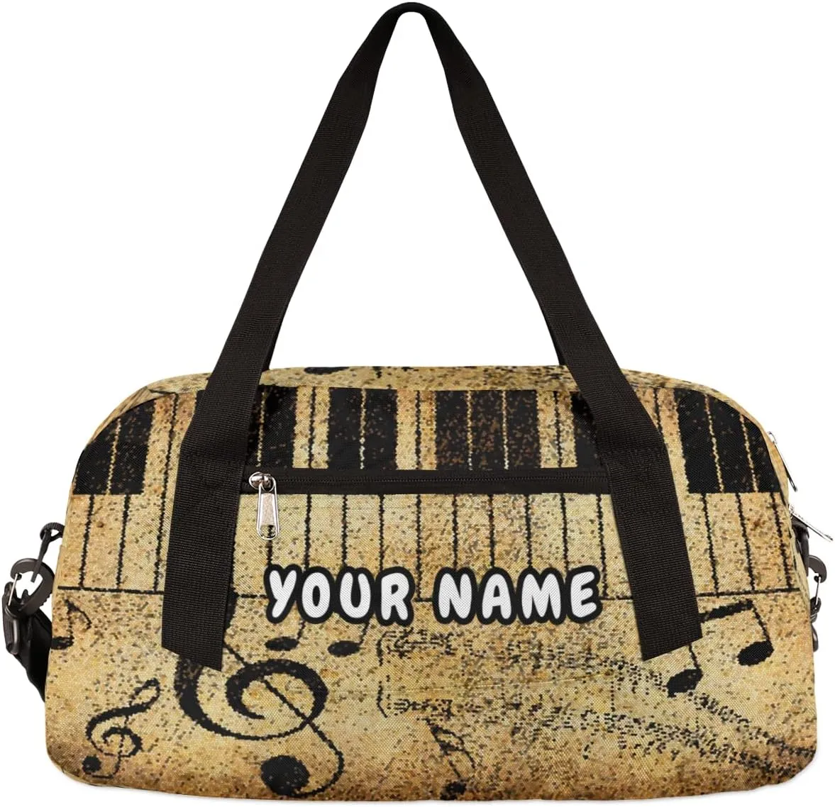 Vintage Music Notes Personalized Kids Duffel Bag for Girls Boys, Vintage Customized Name Dance Bag Overnight Small Duffel Bag Carry On Weekend Travel Bag for School Practice Gymnastics Ballet