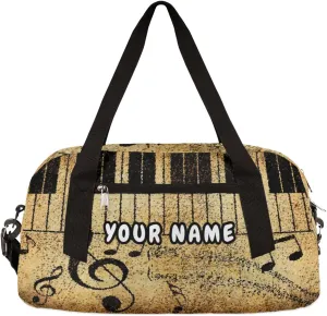 Vintage Music Notes Personalized Kids Duffel Bag for Girls Boys, Vintage Customized Name Dance Bag Overnight Small Duffel Bag Carry On Weekend Travel Bag for School Practice Gymnastics Ballet