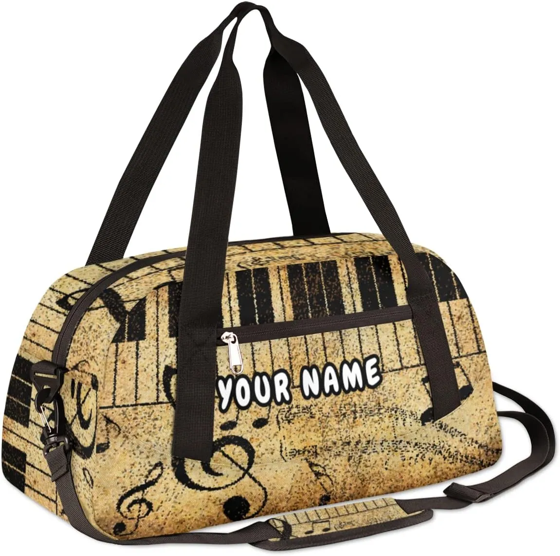 Vintage Music Notes Personalized Kids Duffel Bag for Girls Boys, Vintage Customized Name Dance Bag Overnight Small Duffel Bag Carry On Weekend Travel Bag for School Practice Gymnastics Ballet