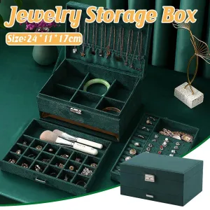 Vintage Triple Jewellery Storage Box Multifunctional Organizer Jewellery Case