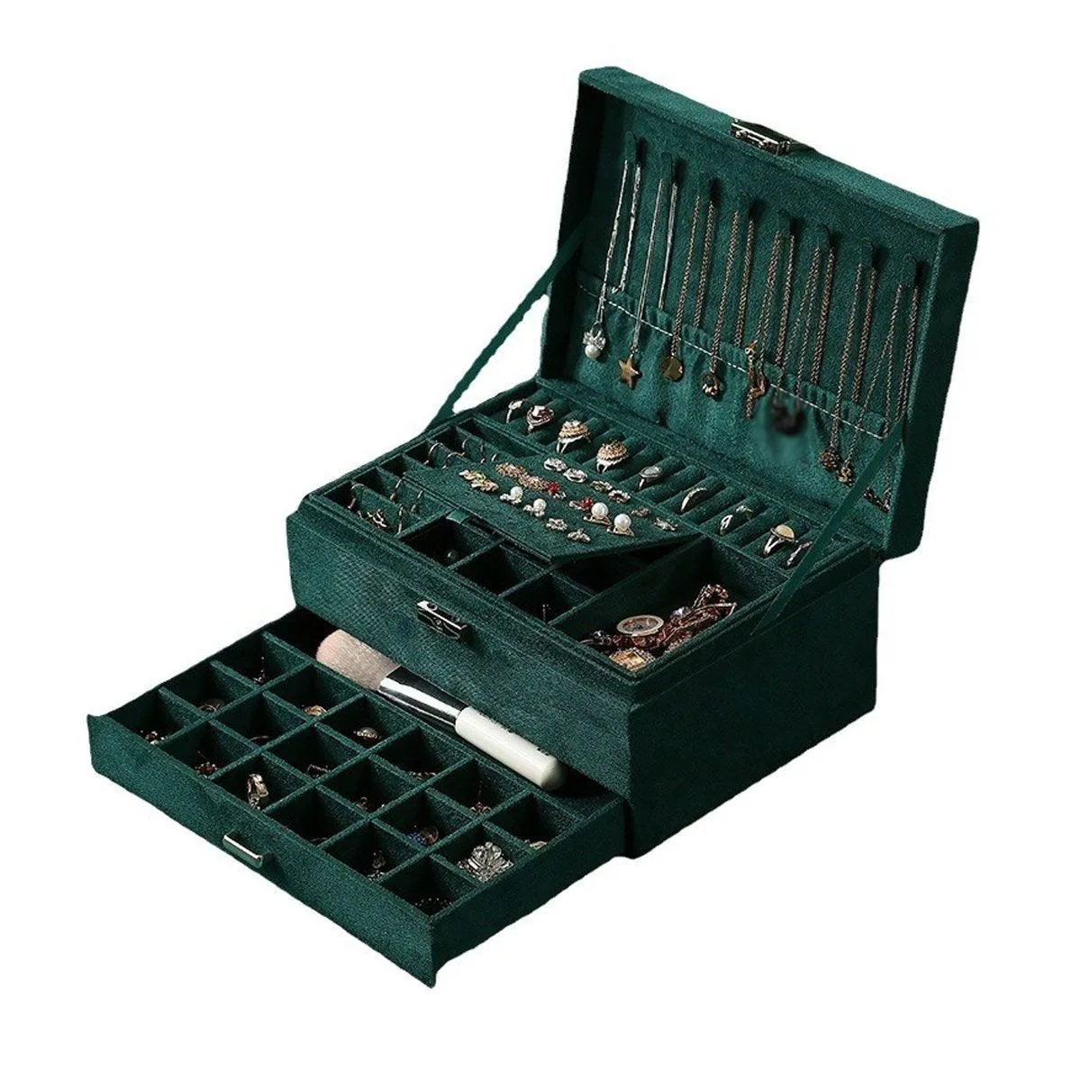 Vintage Triple Jewellery Storage Box Multifunctional Organizer Jewellery Case