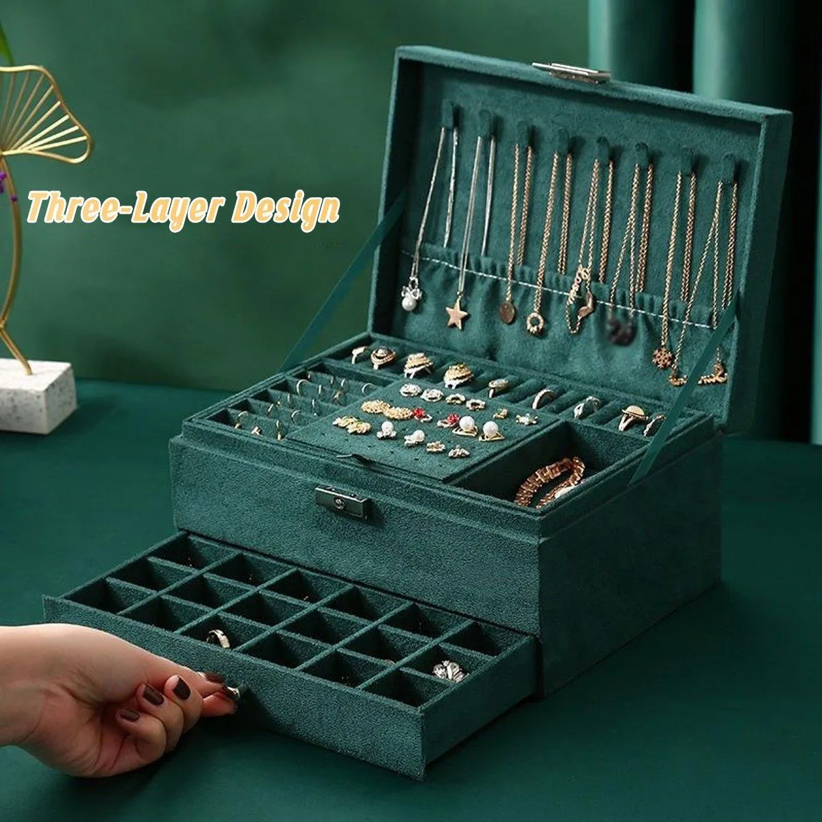 Vintage Triple Jewellery Storage Box Multifunctional Organizer Jewellery Case