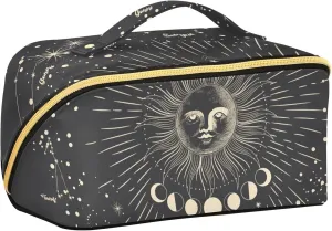 Vintage Zodiac Gothic Travel Makeup Bag Portable Cosmetic Pouch Large Capacity Make up Bag Toiletry Bag with Divider and Handle for Women