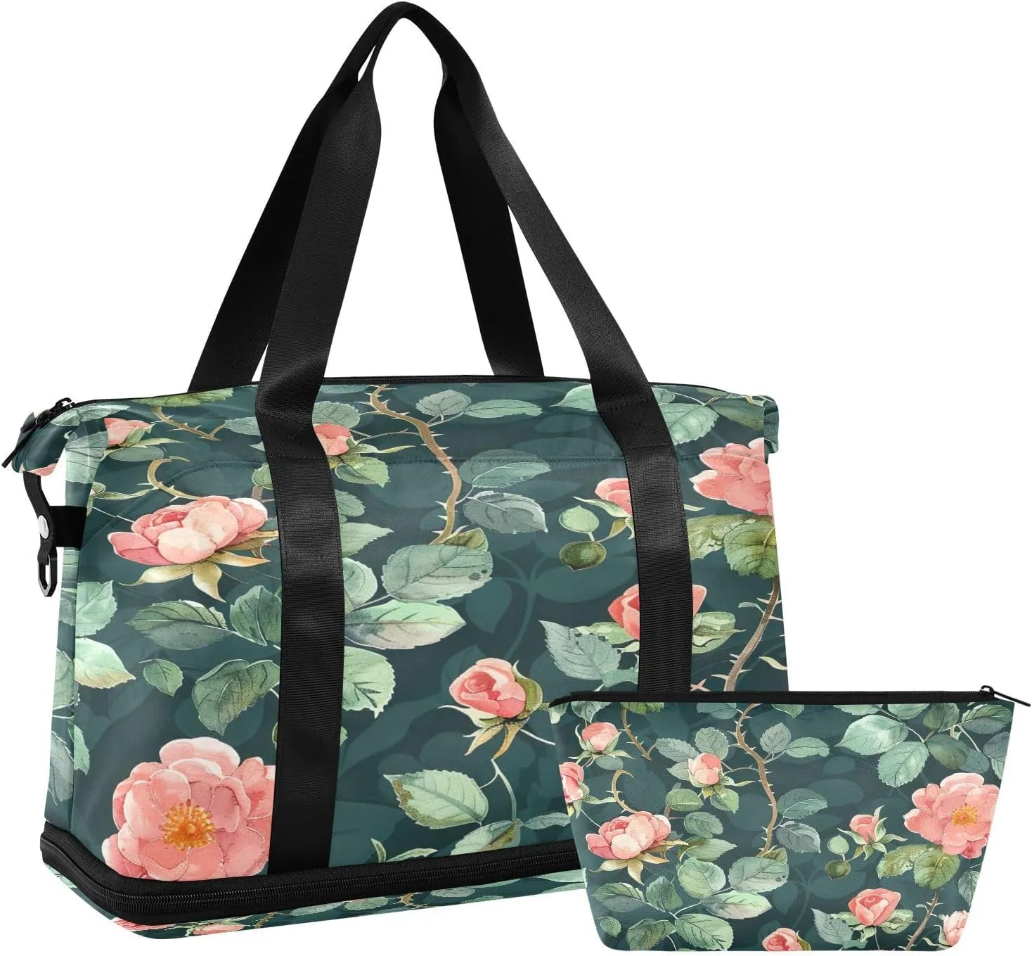 Vivid Pond Flowers Gym Bag for Women Sport Travel Duffel Bag Shoulder Weekender Overnight Bags with Wet Pocket & Shoe Compartment