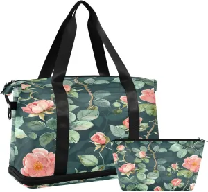 Vivid Pond Flowers Gym Bag for Women Sport Travel Duffel Bag Shoulder Weekender Overnight Bags with Wet Pocket & Shoe Compartment
